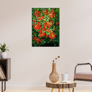 Botanical art: Burning Bush and Emu Wren of Chile Poster