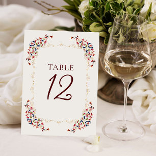 Botanical Art Floral Paisley Wedding Table Number