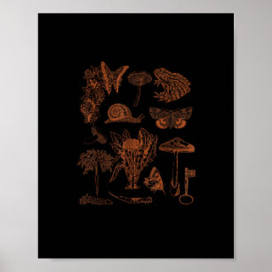 Botanical Art, Frog Fungi Goblincore Aesthetic Cot Poster
