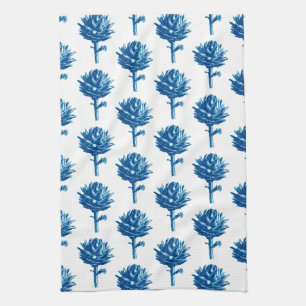 Botanical Artichoke Print, Indigo Blue and White Kitchen Towel