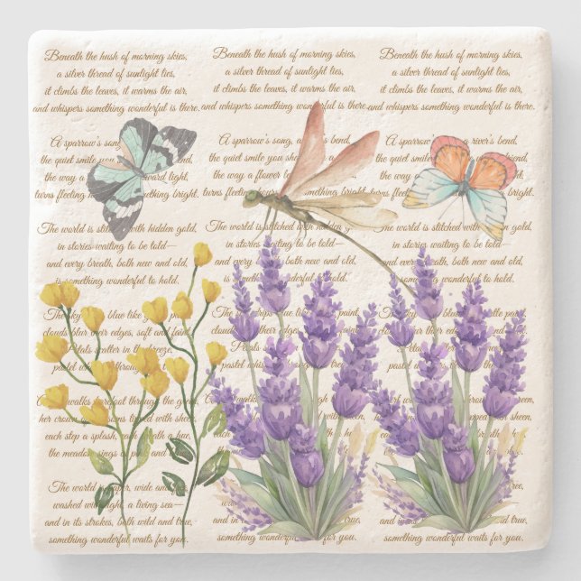 Botanical artwork Lovely handwritten letters cute Stone Coaster (Front)