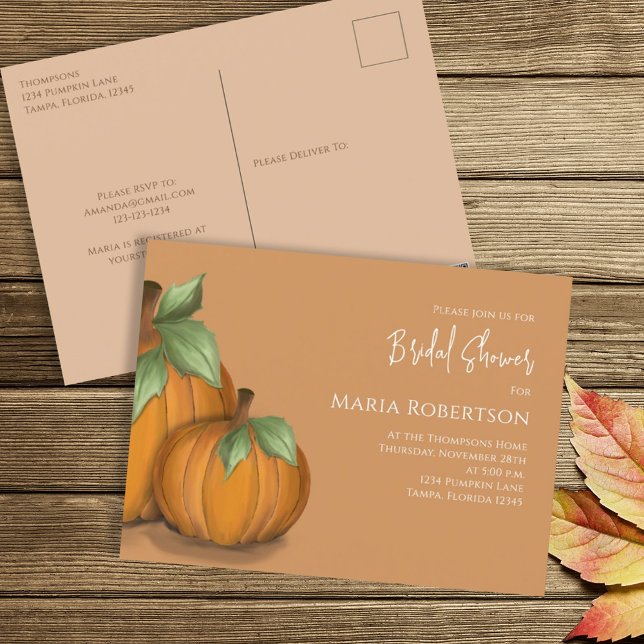 Botanical Autumn Pumpkins Bridal Shower Fall  Postcard (Creator Uploaded)