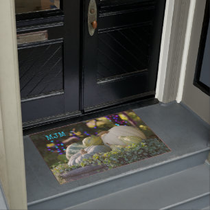 Botanical Autumn White Pumpkin Cornucopia Photo Doormat