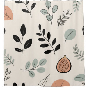 Botanical Balance – Line Art Leaves Shower Curtain