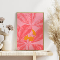 Botanical Banana Leaf Palm Frond Drawing in Pink
