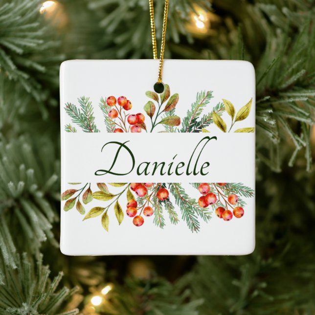 Botanical banner personalized ceramic ornament (Tree)