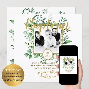 Botanical Baptism PHOTO Invtiations Boy or Girl Invitation