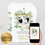 Botanical Baptism PHOTO Invtiations Boy or Girl Invitation<br><div class="desc">This elegant photo Baptism invitation is perfect to commemorate your daughter or son on this very special day. Decorated with watercolor green leaves and handwritten and calligraphy themed font it is elegant and modern. The event details are on the reverse of the invitation, offering ample space for additional details. For...</div>