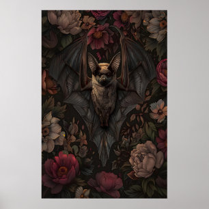 Botanical Bat Gothic Moody Print, Dark Academia Poster