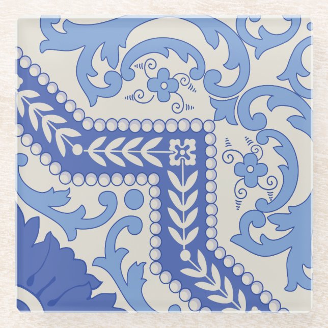 Botanical Beaded Frame Glass Coaster (Front)