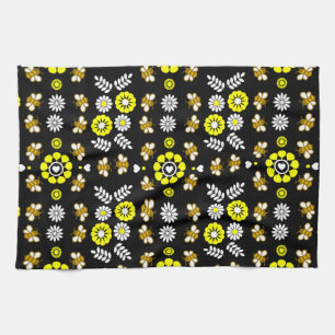 Botanical Bee Flower Pattern Kitchen Towel
