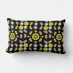 Botanical Bee Flower Pattern Lumbar Pillow