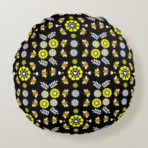 Botanical Bee Flower Pattern Round Pillow