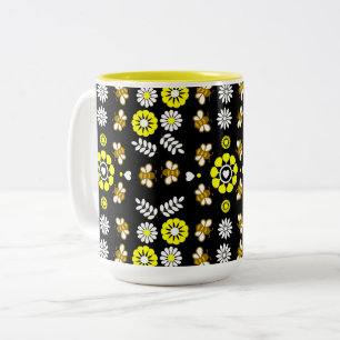 Botanical Bee Flower Pattern Two-Tone Coffee Mug