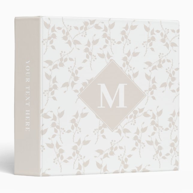 Botanical Beige Decorative Leaf Monogrammed Album Binder (Front/Spine)