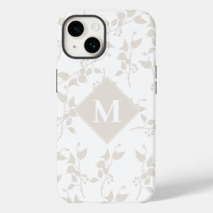 Botanical Beige Decorative Leaf Monogrammed   Case-Mate iPhone 14 Case