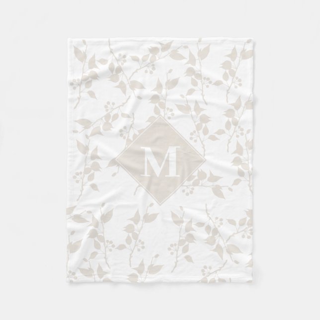 Botanical Beige Decorative Leaf Monogrammed   Fleece Blanket (Front)