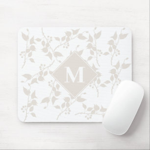Botanical Beige Decorative Leaf Monogrammed  Mouse Pad