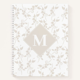 Botanical Beige Decorative Leaf Monogrammed  Notebook