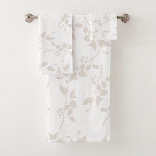 Botanical Beige Decorative Leaf Pattern  Bath Towel Set