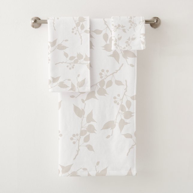Botanical Beige Decorative Leaf Pattern  Bath Towel Set (Insitu)