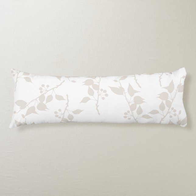 Botanical Beige Decorative Leaf Pattern Body Pillow (Front)