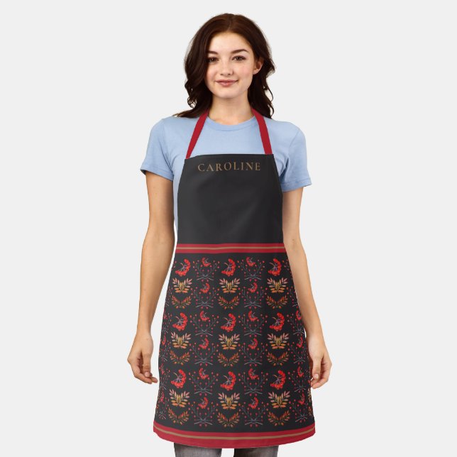 Botanical Berries & Fall Leaves Dark Custom Apron (Worn)