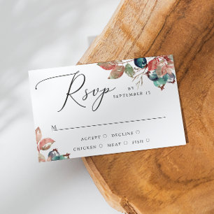 Botanical Berry Wedding   Watercolor Fall Leaves RSVP Card
