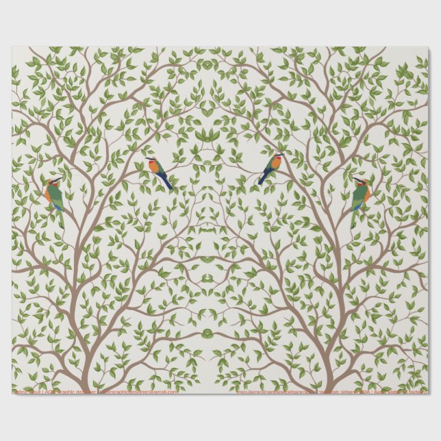 Botanical Bird Print Wrapping Paper | Nature (Flat)