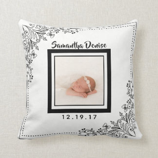 Botanical Birth Announcement Photo Nursery Throw Pillow
