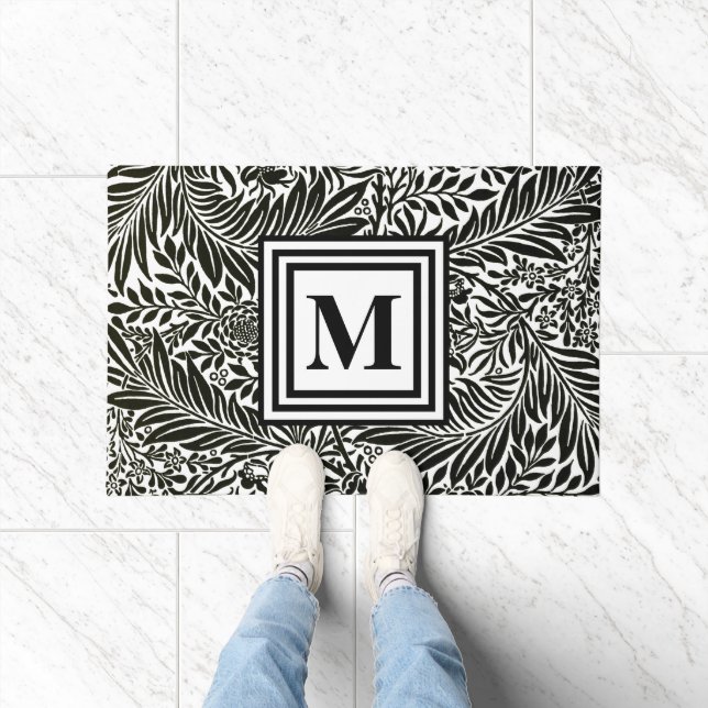 Botanical Black and White Family Initial Monogram Doormat (Indoor)