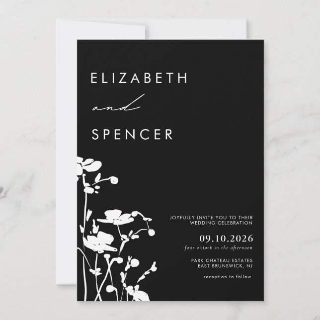 Botanical Black Floral Modern Wedding  Invitation (Front)