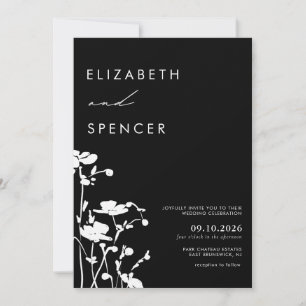 Botanical Black Floral Modern Wedding Invitation
