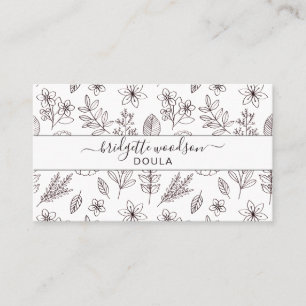 Botanical Black White Script Name Interior Design  Business Card