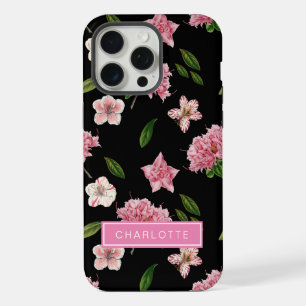 Botanical Black with Pink Flowers iPhone 15 Pro Max Case