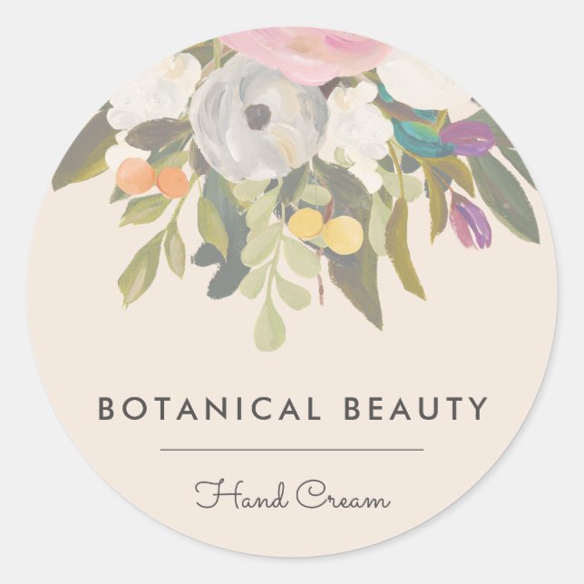 Botanical Bliss Elegant Floral | Cream Muted Classic Round Sticker (Front)