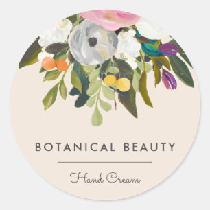 Botanical Bliss Elegant Modern Floral   Cream Classic Round Sticker