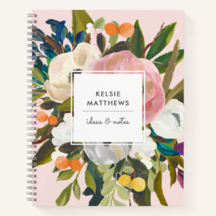Botanical Bliss Pretty Painted Floral Blush Notebook
