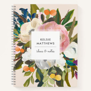 Botanical Bliss Pretty Painted Floral   Cream Notebook