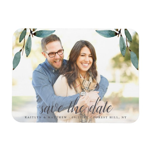 Botanical Bliss Wedding Photo Save The Date Magnet (Horizontal)