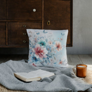 Botanical Bliss with Blue Throw Pillow