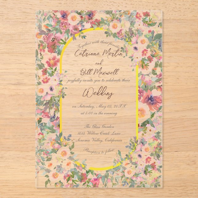 Botanical Bloom Acrylic Wedding Invitation (Front)