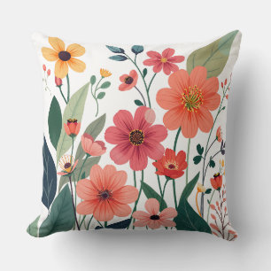 Botanical Bloom Burst Colourful Floral Pattern Art Throw Pillow