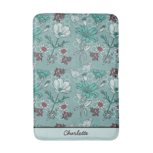 Botanical bloom floral pattern personalized name bath mat