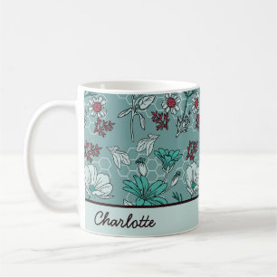 Botanical bloom floral pattern personalized name coffee mug