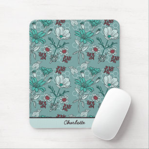 Botanical bloom floral pattern personalized name mouse pad
