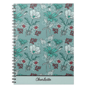 Botanical bloom floral pattern personalized name notebook