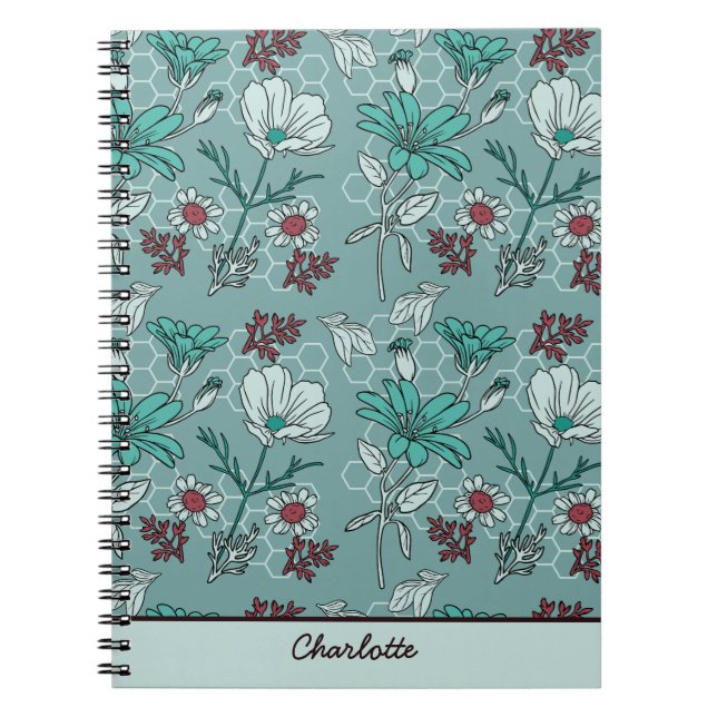 Botanical bloom floral pattern personalized name  notebook (Front)