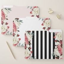 Botanical Blooms Pink Gold Stripes File Folder