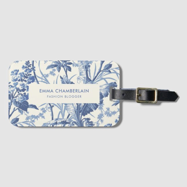 Botanical Blue and White Chinoiserie Custom Luggage Tag (Front Horizontal)